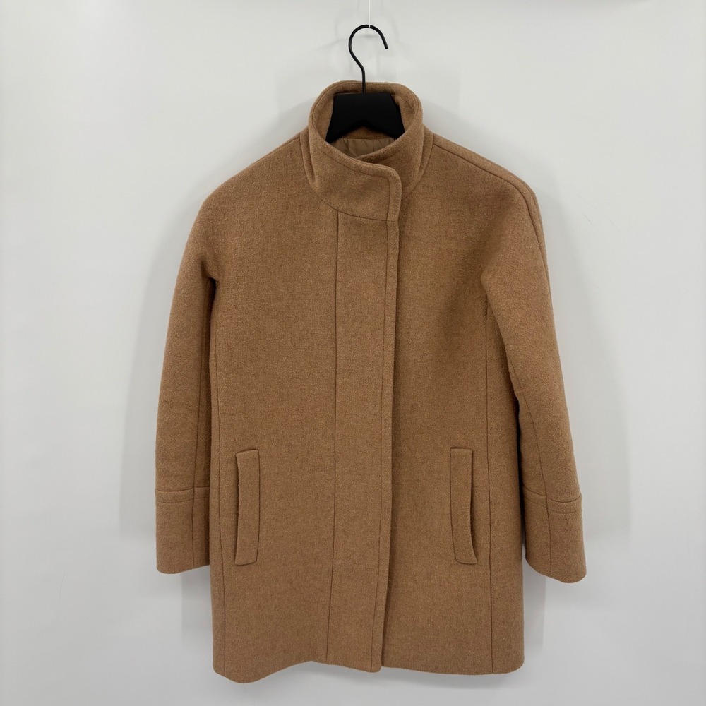 J.Crew Womens Funnel Neck Wool Blend Coat Camel Tan Petite 00P 00 Petite